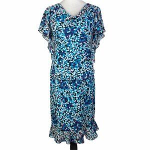 Julian Taylor Ruffled Cowl Neck Flare Skirt Set Women's 6 Blue Purple